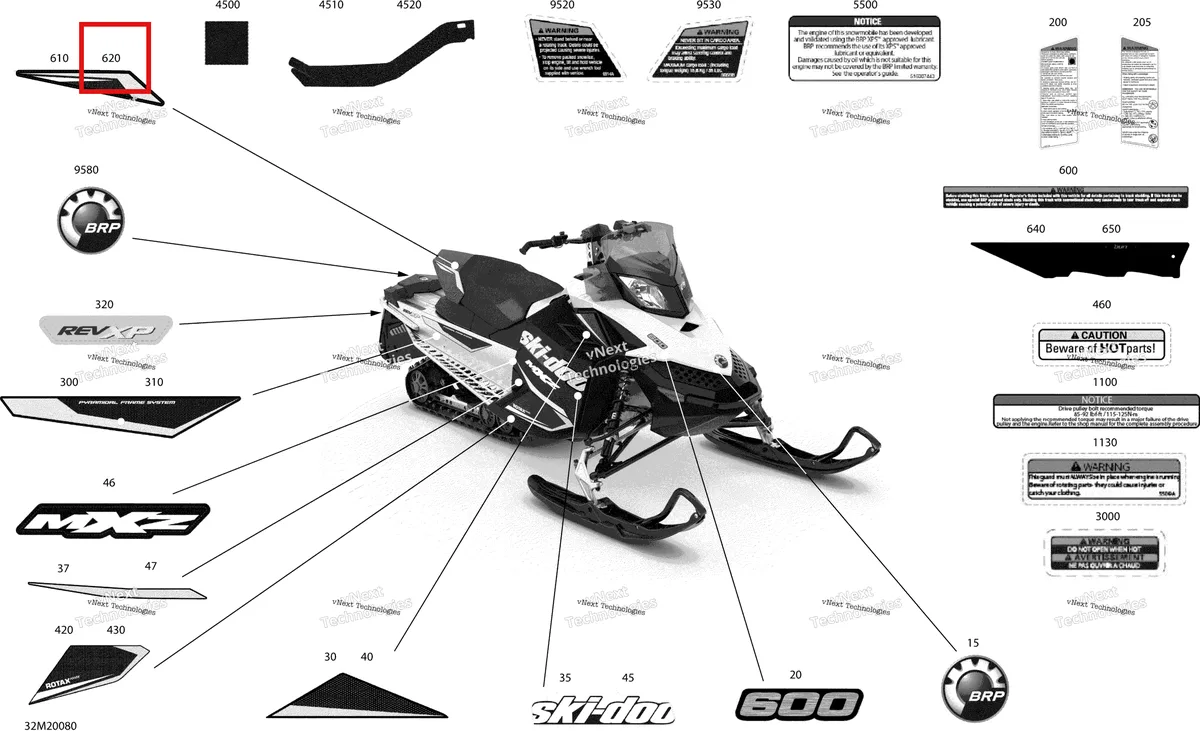 Деталь 516006524 на схеме узла 2020 Ski-Doo MXZ 600 CARB Body - Decals - Sport