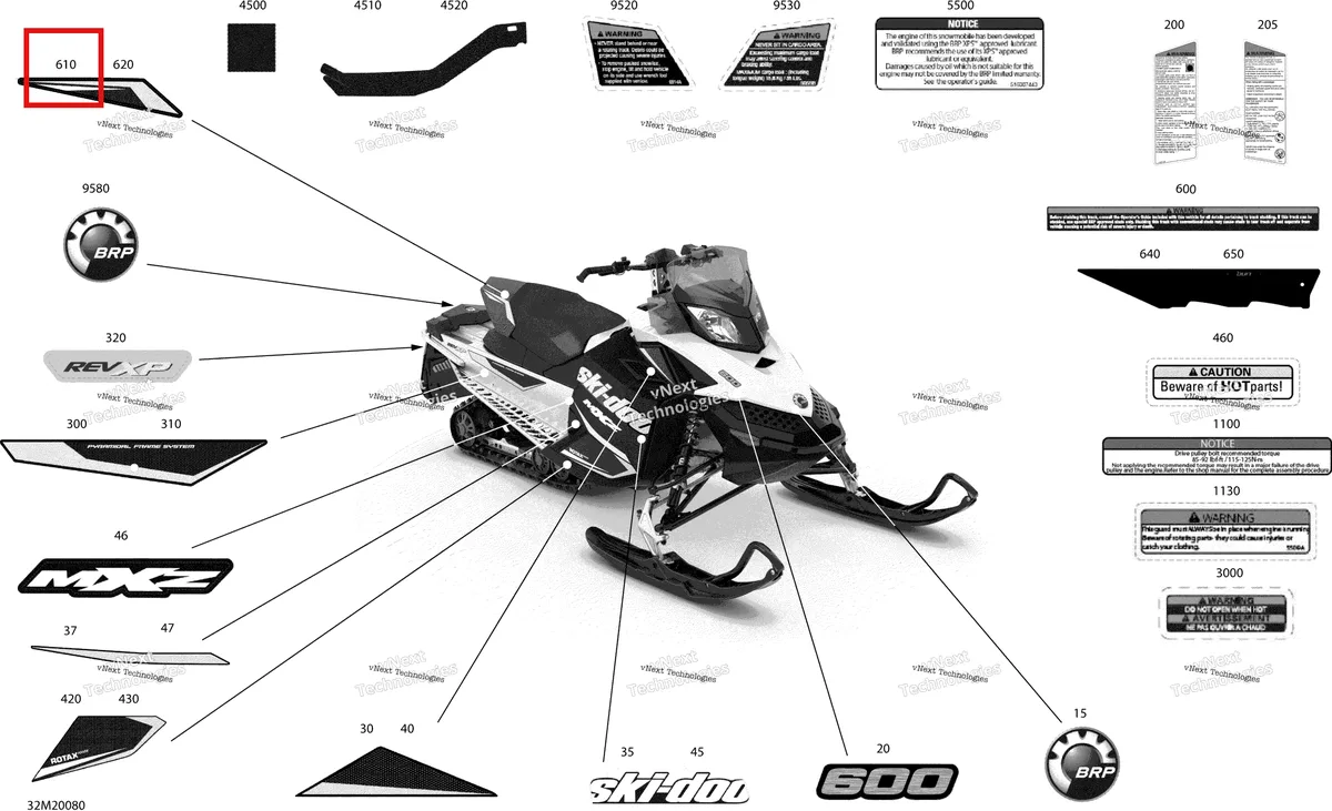 Деталь 516006525 на схеме узла 2020 Ski-Doo MXZ 600 CARB Body - Decals - Sport