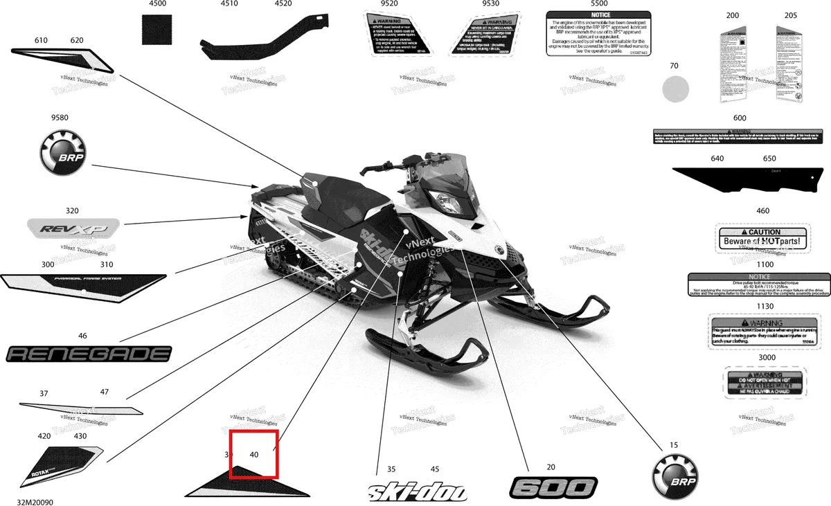 Деталь 516006526 на схеме узла 2020 Ski-Doo RENEGADE 600 CARB Body - Decals - Sport