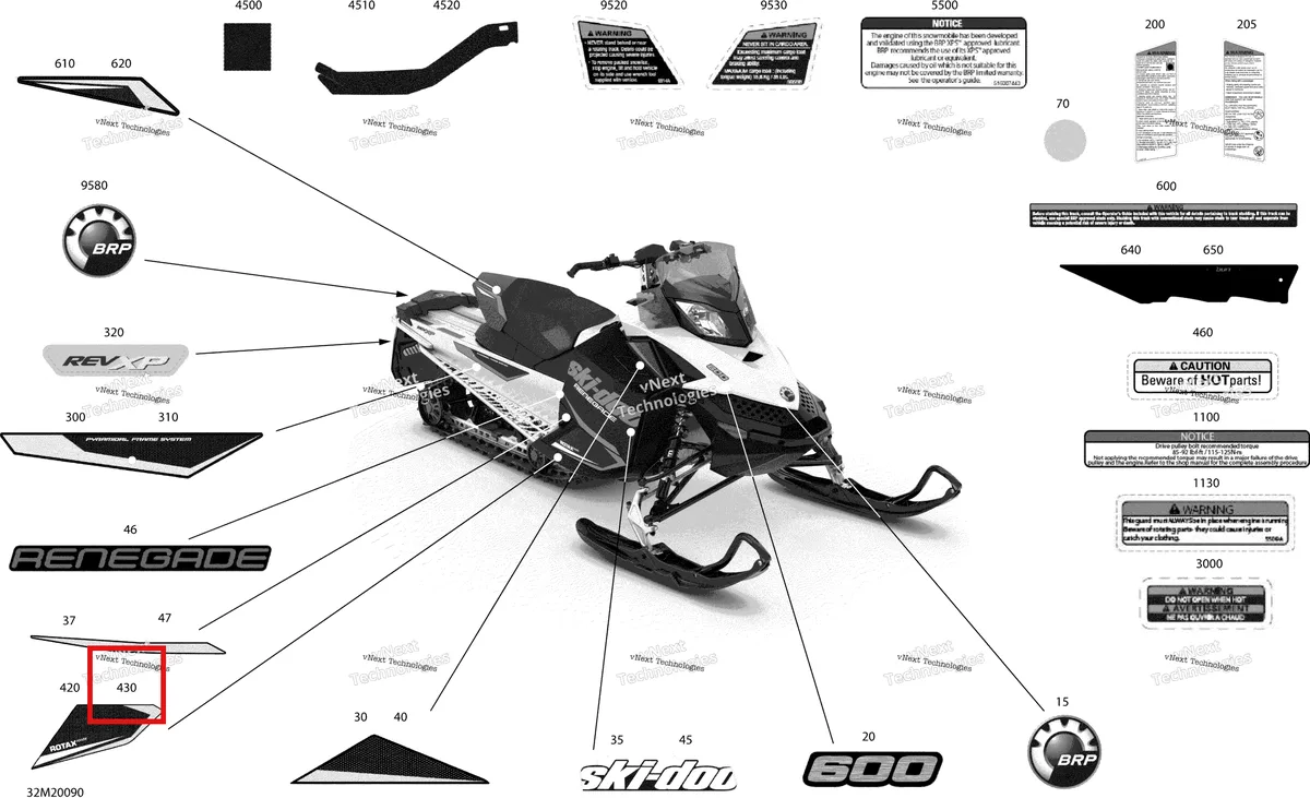 Деталь 516006530 на схеме узла 2020 Ski-Doo RENEGADE 600 CARB Body - Decals - Sport