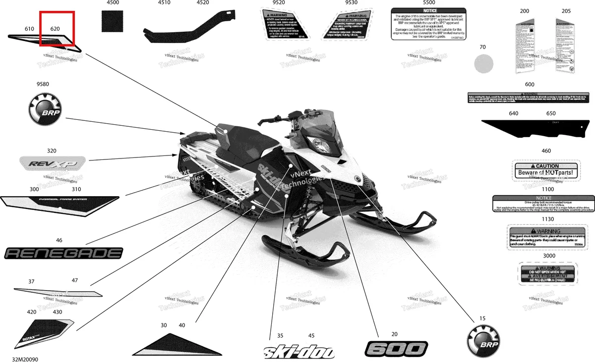Деталь 516006535 на схеме узла 2020 Ski-Doo RENEGADE 600 CARB Body - Decals - Sport
