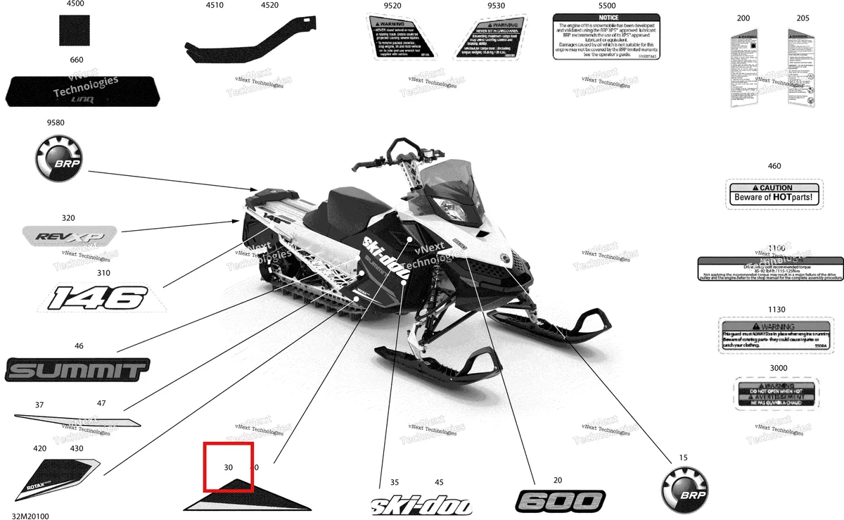 Деталь 516006566 на схеме узла 2020 Ski-Doo SUMMIT 600 CARB Body - Decals - Sport