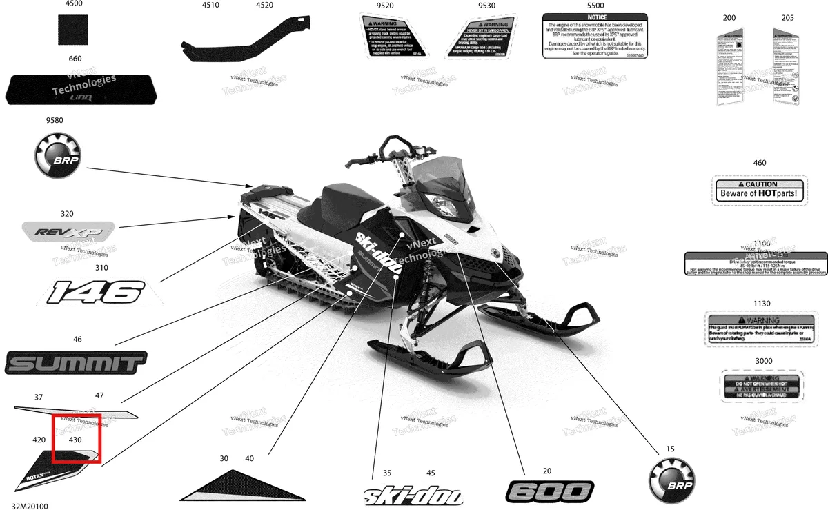 Деталь 516006567 на схеме узла 2020 Ski-Doo SUMMIT 600 CARB Body - Decals - Sport