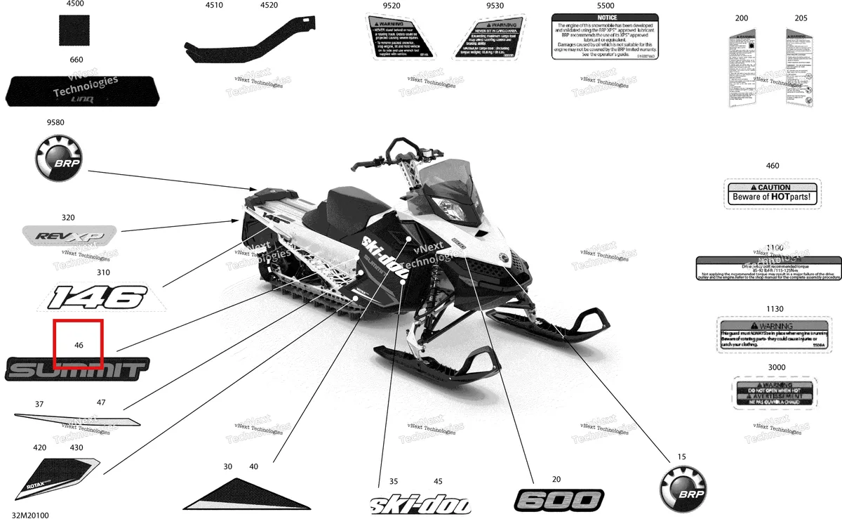 Деталь 516006569 на схеме узла 2020 Ski-Doo SUMMIT 600 CARB Body - Decals - Sport