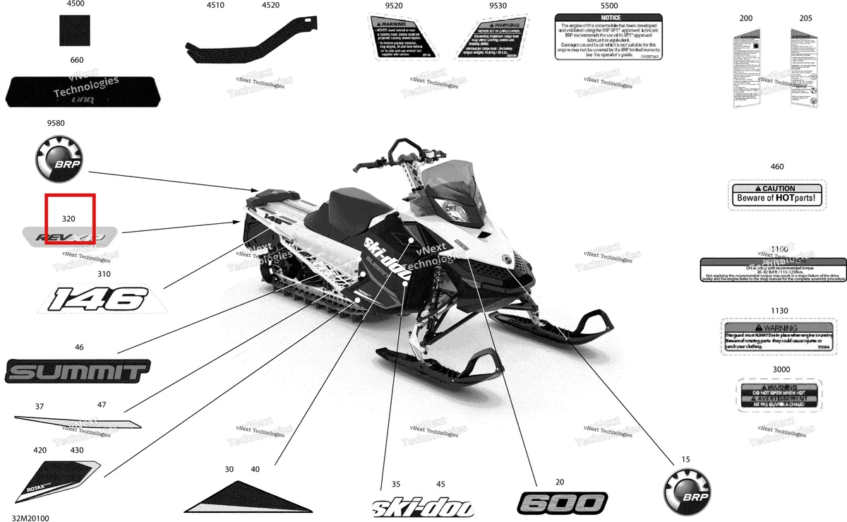 Деталь 516006570 на схеме узла 2020 Ski-Doo SUMMIT 600 CARB Body - Decals - Sport