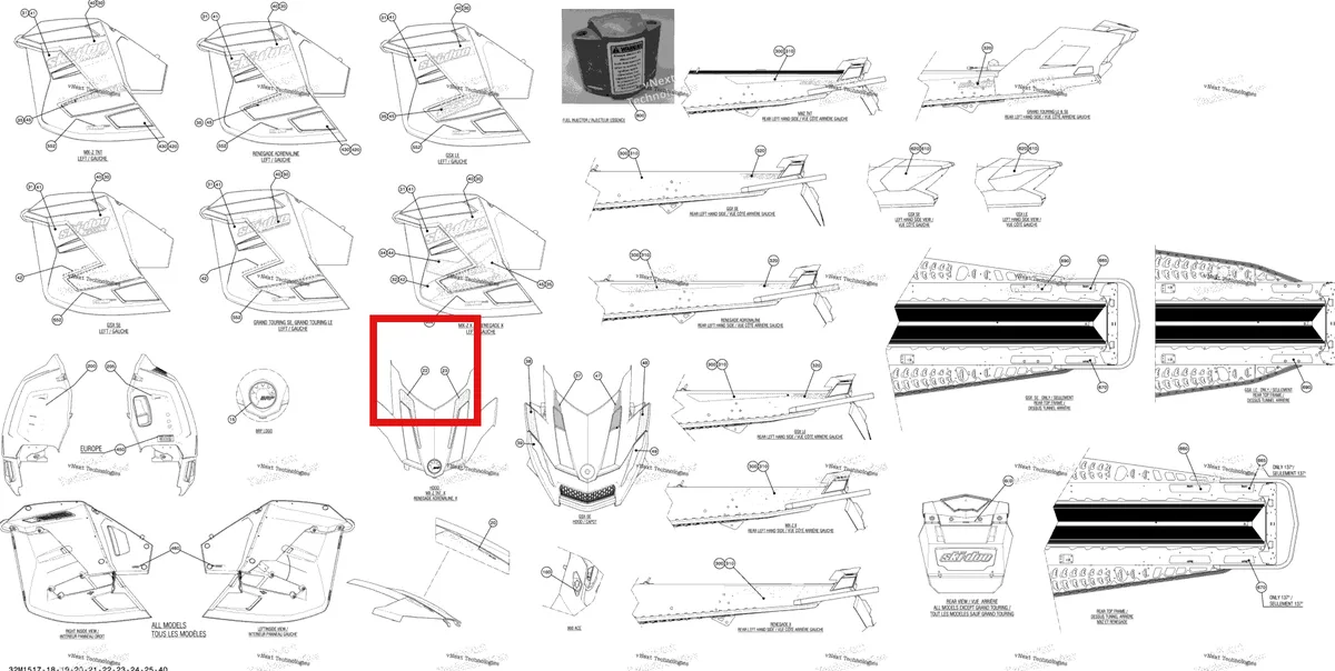 Деталь 516006638 на схеме узла 2015 Ski-Doo RENEGADE X 1200 XR137 Decals