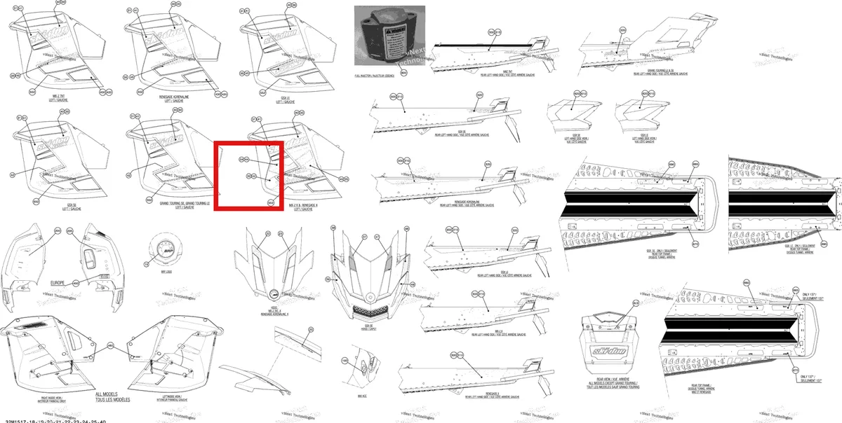 Деталь 516006642 на схеме узла 2015 Ski-Doo RENEGADE X 1200 XR137 Decals