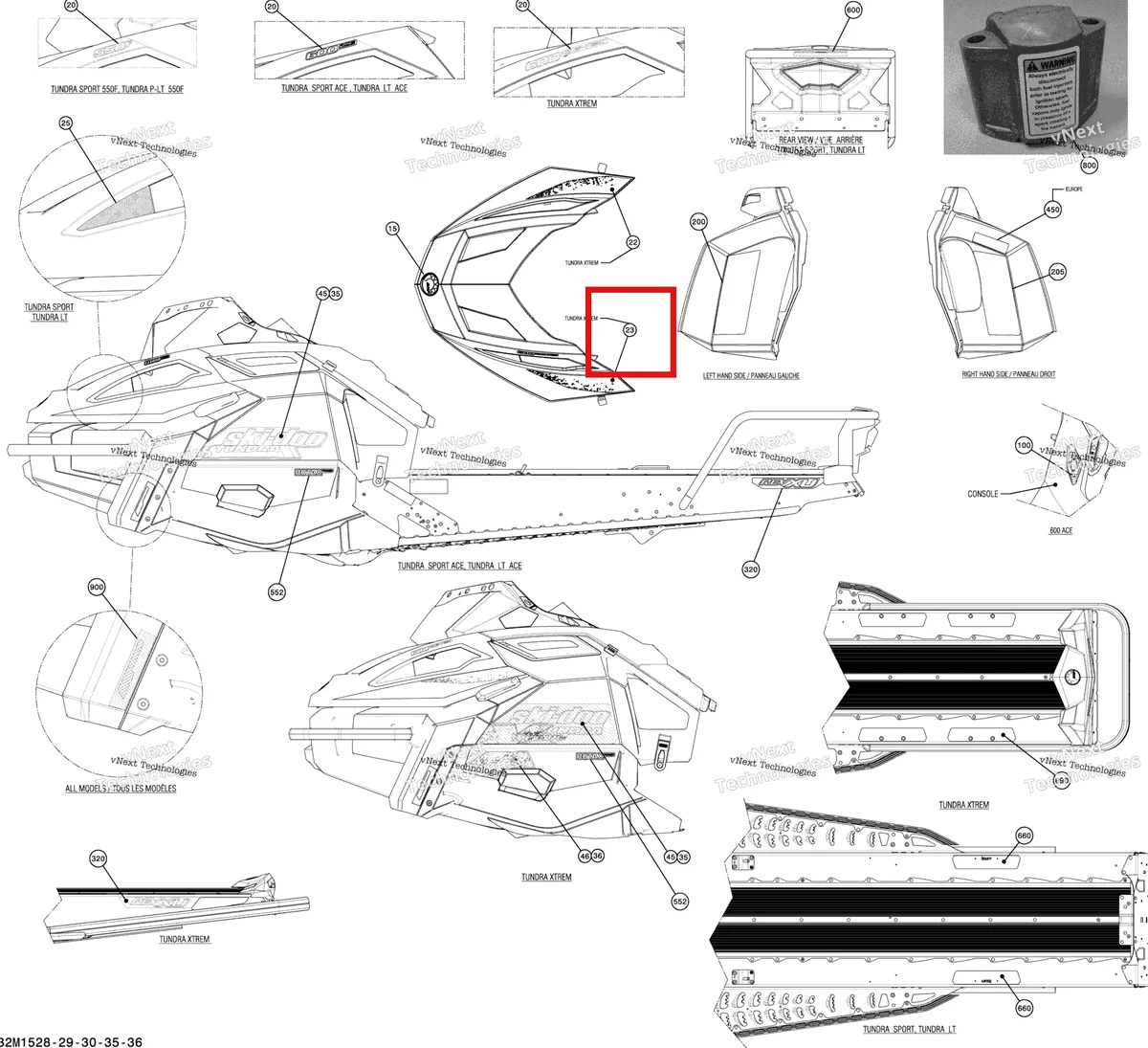 Деталь 516006768 на схеме узла 2015 Ski-Doo TUNDRA XTREME 600HOETEC XU-154 Decals