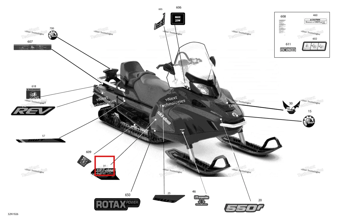 Деталь 516006799 на схеме узла 2019 Ski-Doo SKANDIC SWT 550F Decals - 550F - Package Swt