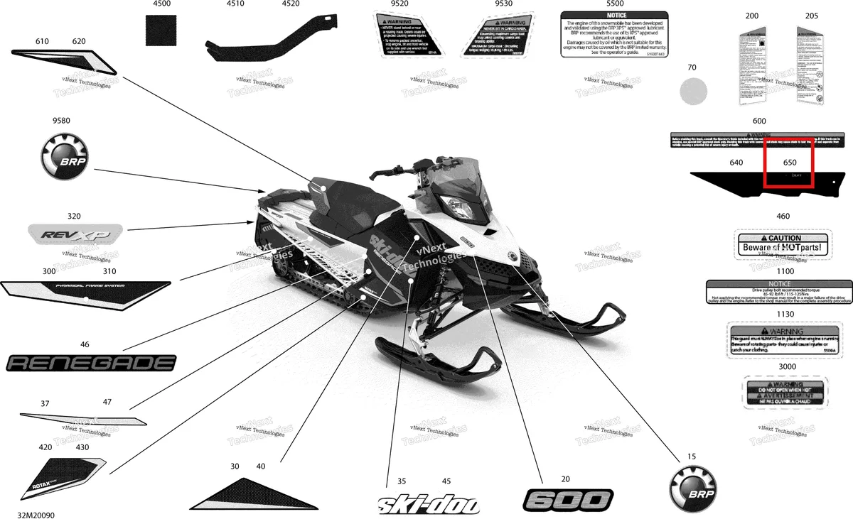 Деталь 516006965 на схеме узла 2020 Ski-Doo RENEGADE 600 CARB Body - Decals - Sport