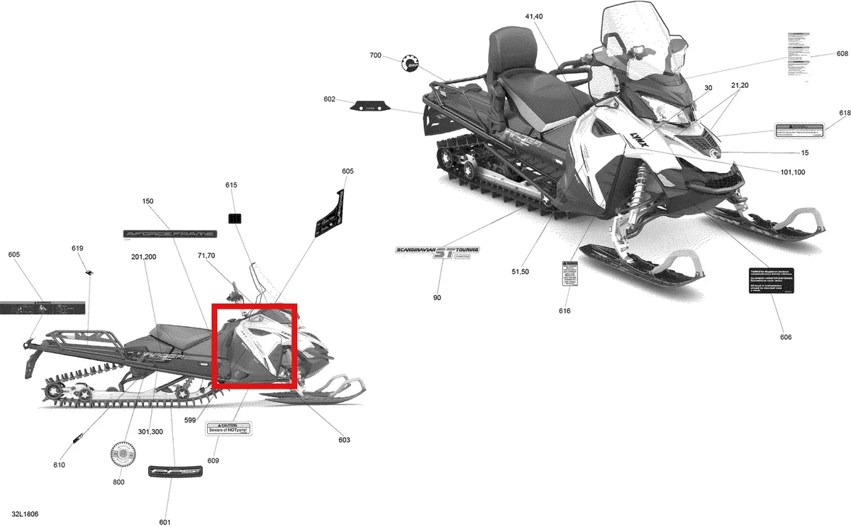 Схема применяемости: Наклейки, Lynx 49 Ranger 2 Stroke 516007099