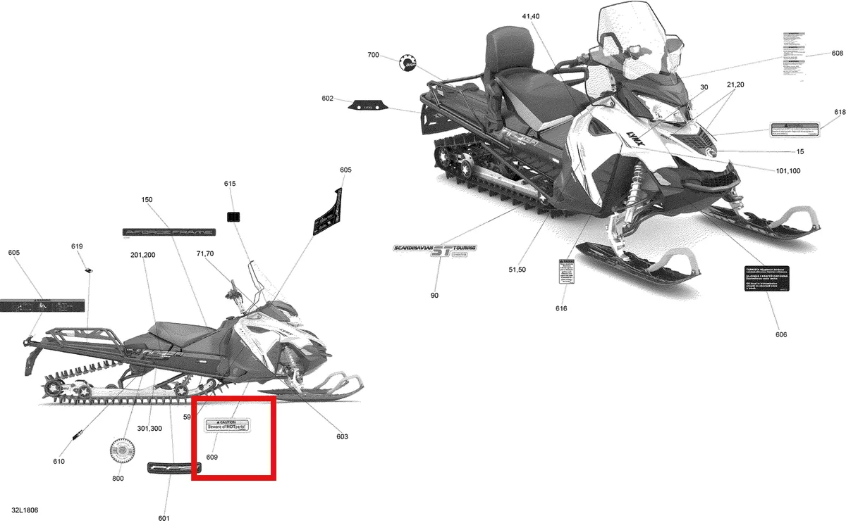 Схема применяемости: Наклейки, Lynx 49 Ranger 2 Stroke 516007101