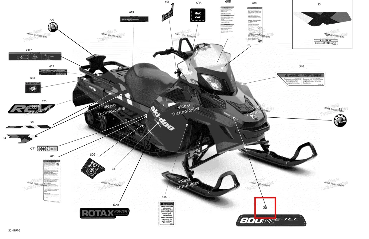 Деталь 516007157 (Капот Деколь) на схеме узла 2019 Ski-Doo EXPEDITION XTREME 800R E-TEC Decals - Xtreme