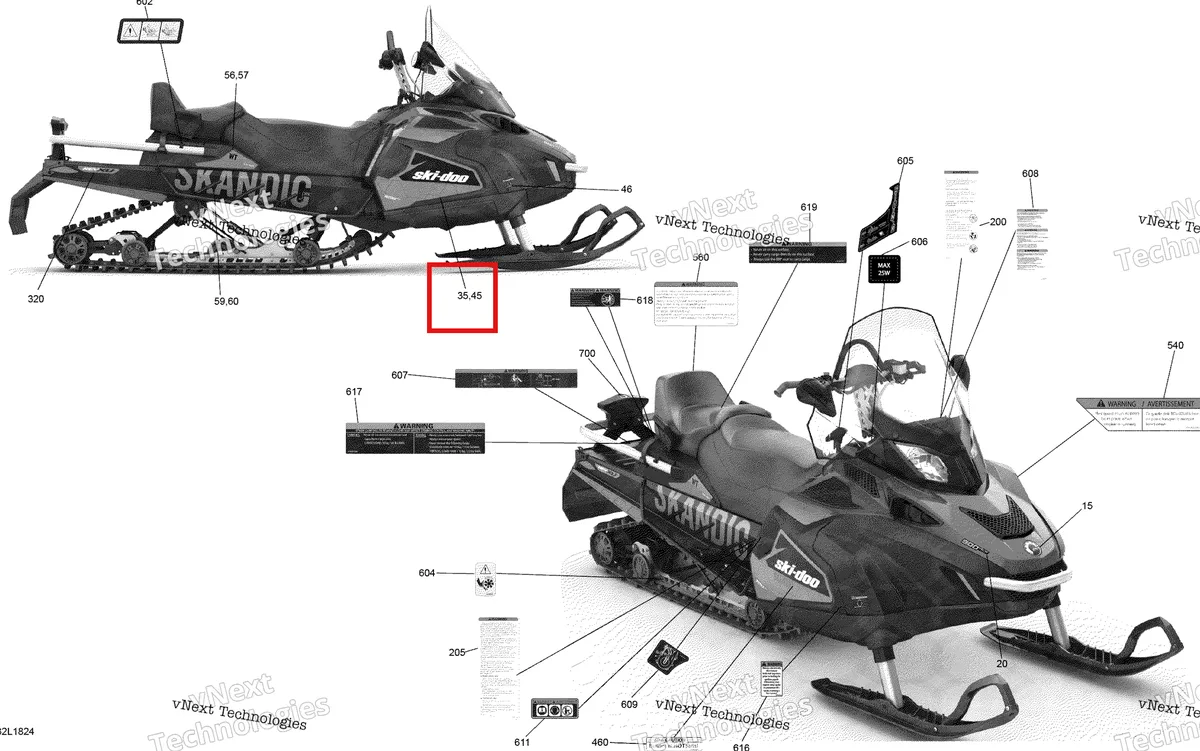 Деталь 516007158 на схеме узла 2018 Ski-Doo SKANDIC 550F Decals Scandic - Wt - 550F