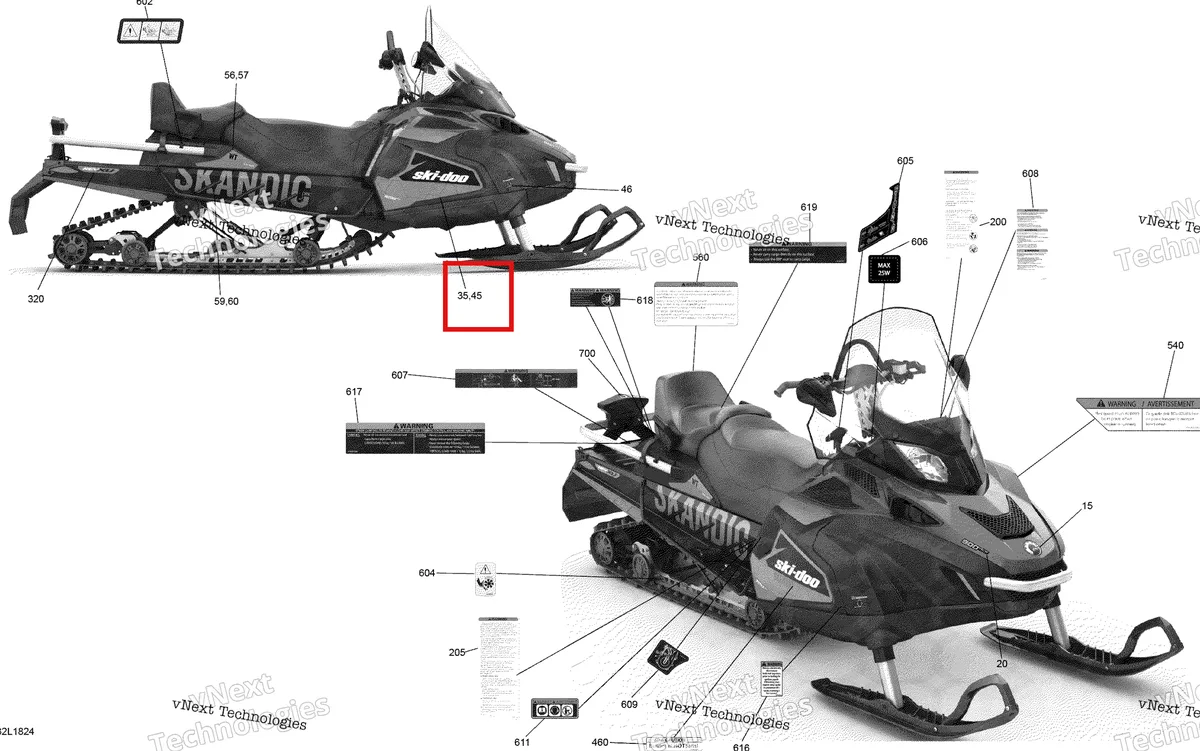 Деталь 516007159 на схеме узла 2018 Ski-Doo SKANDIC 550F Decals Scandic - Wt - 550F