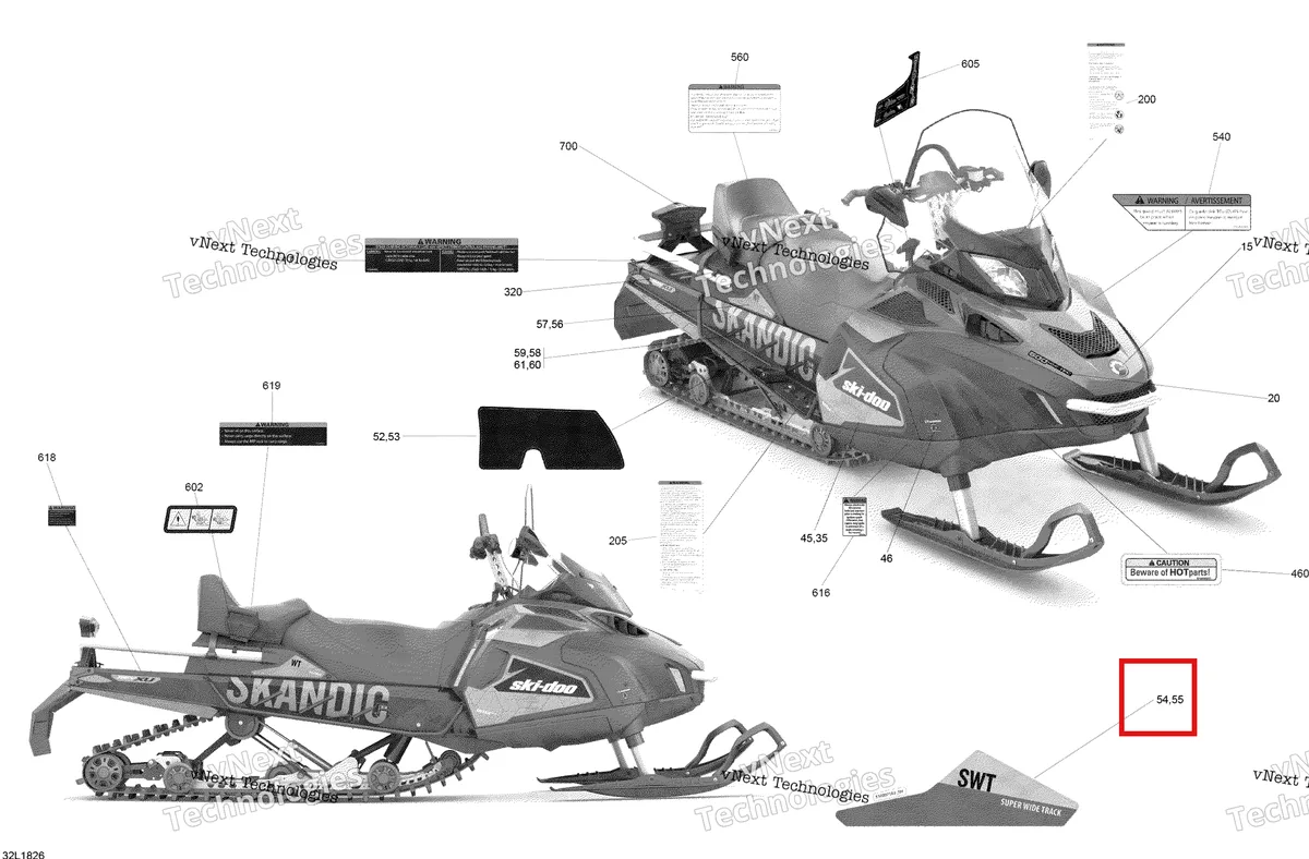 Деталь 516007161 на схеме узла 2018 Ski-Doo SKANDIC 600HO E-TEC Decals Scandic - 600Ho E-Tec