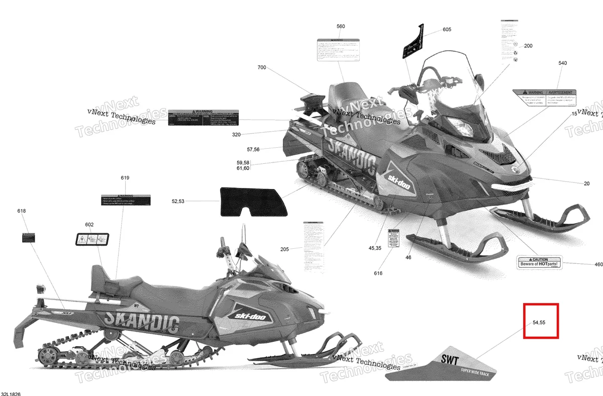 Деталь 516007162 на схеме узла 2018 Ski-Doo SKANDIC 600HO E-TEC Decals Scandic - 600Ho E-Tec