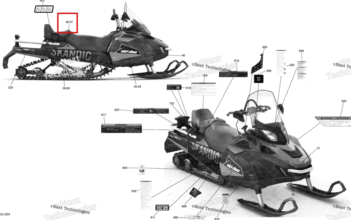 Деталь 516007163 на схеме узла 2018 Ski-Doo SKANDIC 550F Decals Scandic - Wt - 550F