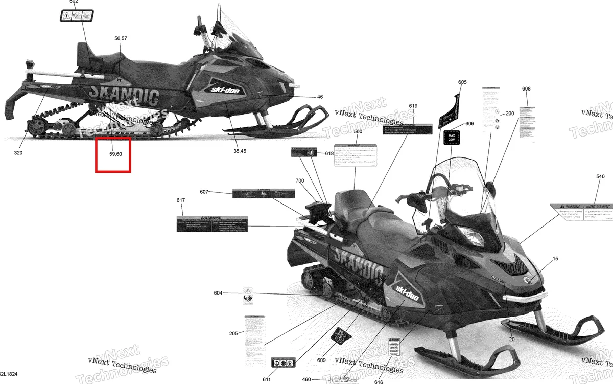 Деталь 516007166 на схеме узла 2018 Ski-Doo SKANDIC 550F Decals Scandic - Wt - 550F