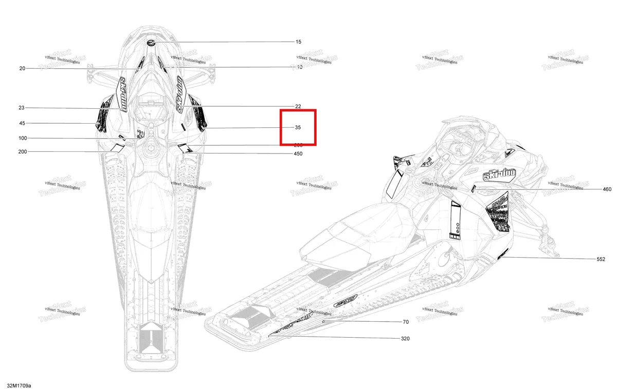 Деталь 516007329 на схеме узла 2017 Ski-Doo GRAND TOURING - 4-STROKE Decals - Package Sport, Se
