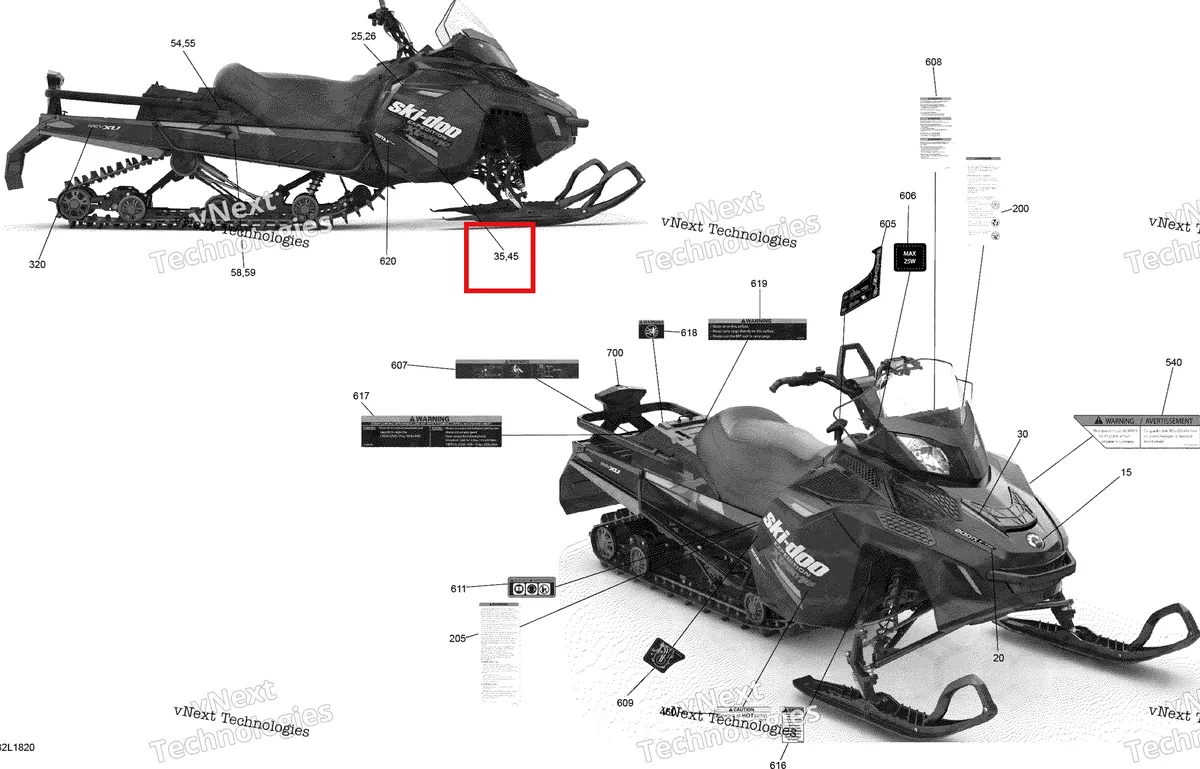 Деталь 516007415 на схеме узла 2018 Ski-Doo EXPEDITION XTREME 800R E-TEC Decals Expedition - Extreme