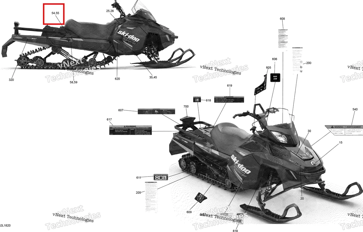 Деталь 516007417 на схеме узла 2018 Ski-Doo EXPEDITION XTREME 800R E-TEC Decals Expedition - Extreme