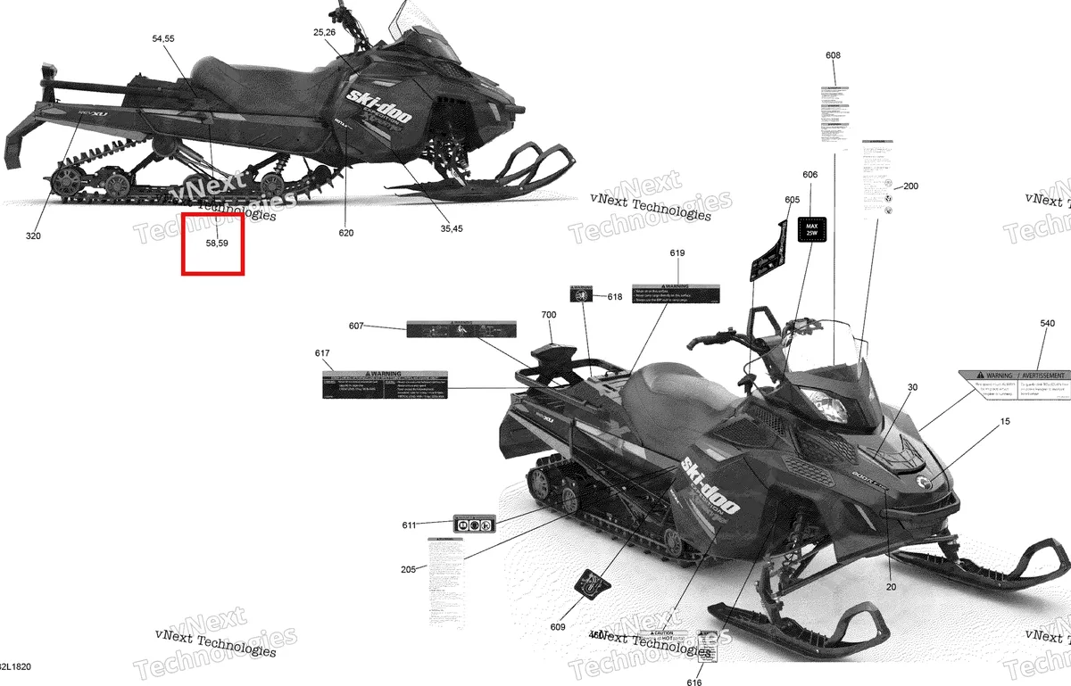 Деталь 516007419 на схеме узла 2018 Ski-Doo EXPEDITION XTREME 800R E-TEC Decals Expedition - Extreme