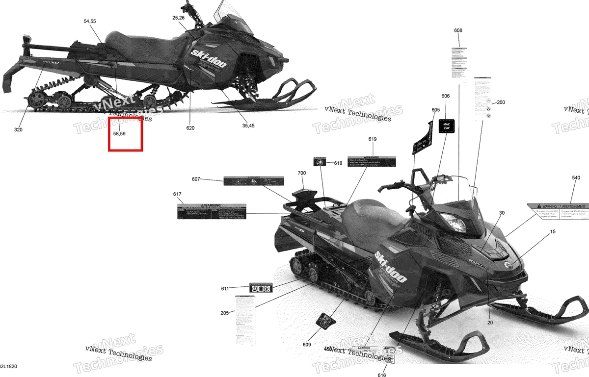 Деталь 516007420 на схеме узла 2018 Ski-Doo EXPEDITION XTREME 800R E-TEC Decals Expedition - Extreme