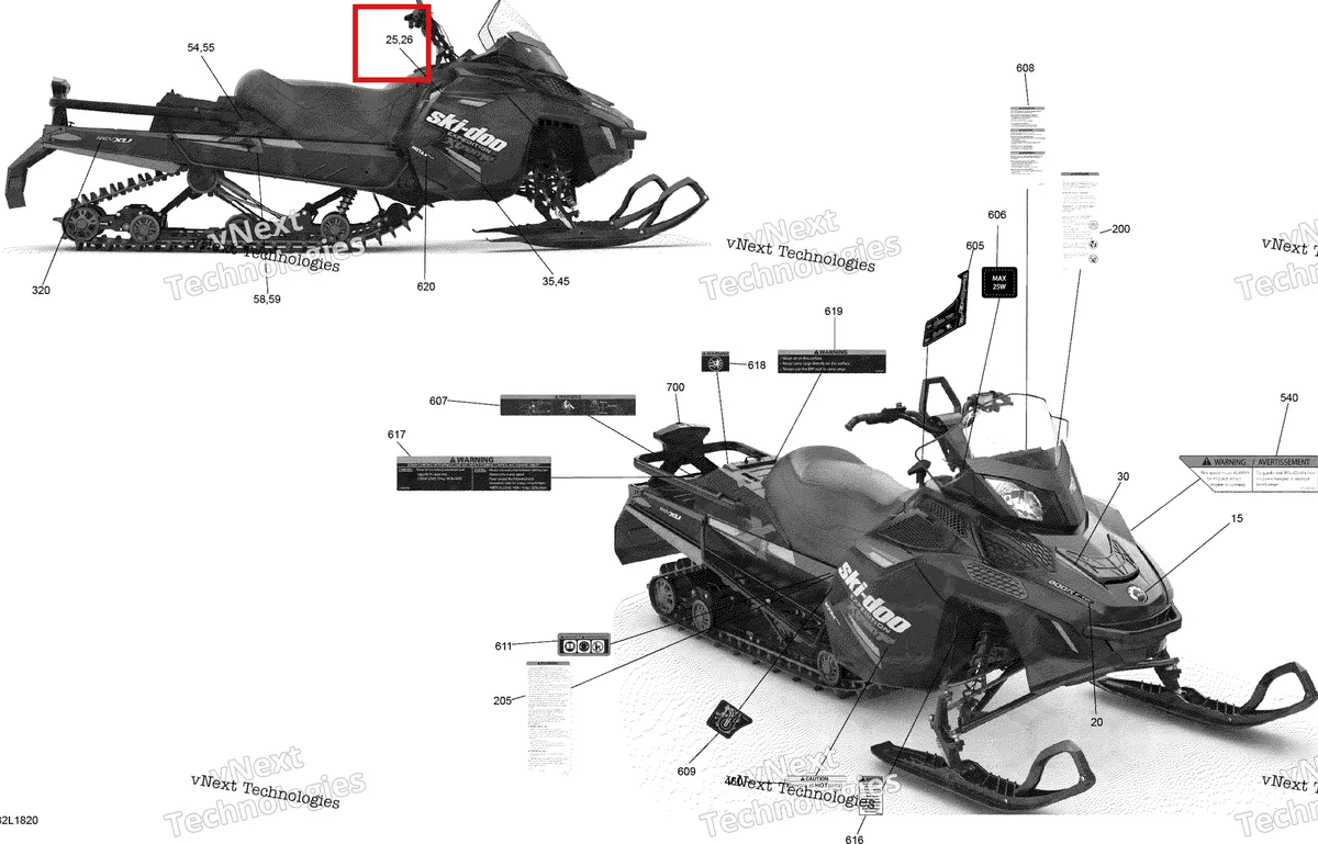 Деталь 516007457 на схеме узла 2018 Ski-Doo EXPEDITION XTREME 800R E-TEC Decals Expedition - Extreme