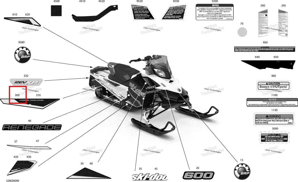 Деталь 516007466 на схеме узла 2020 Ski-Doo RENEGADE 600 CARB Body - Decals - Sport