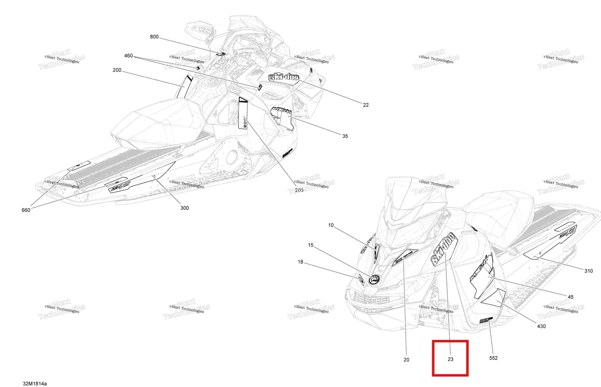 Деталь 516007468 на схеме узла 2018 Ski-Doo MXZ 600HO E-TEC Decals Mxz - 600Ho E-Tec - Package Blizzard