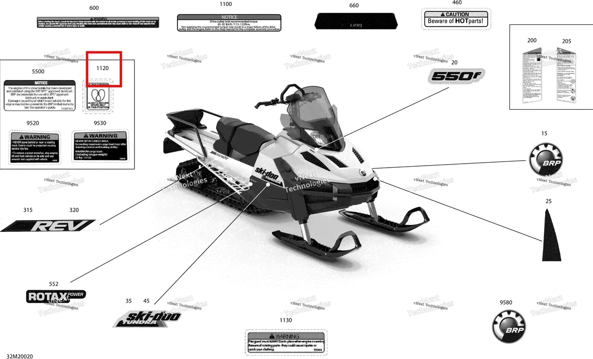 Деталь 516007493 (Деталь Belt Decal) на схеме узла 2020 Ski-Doo TUNDRA 550F Body - Decals - Lt