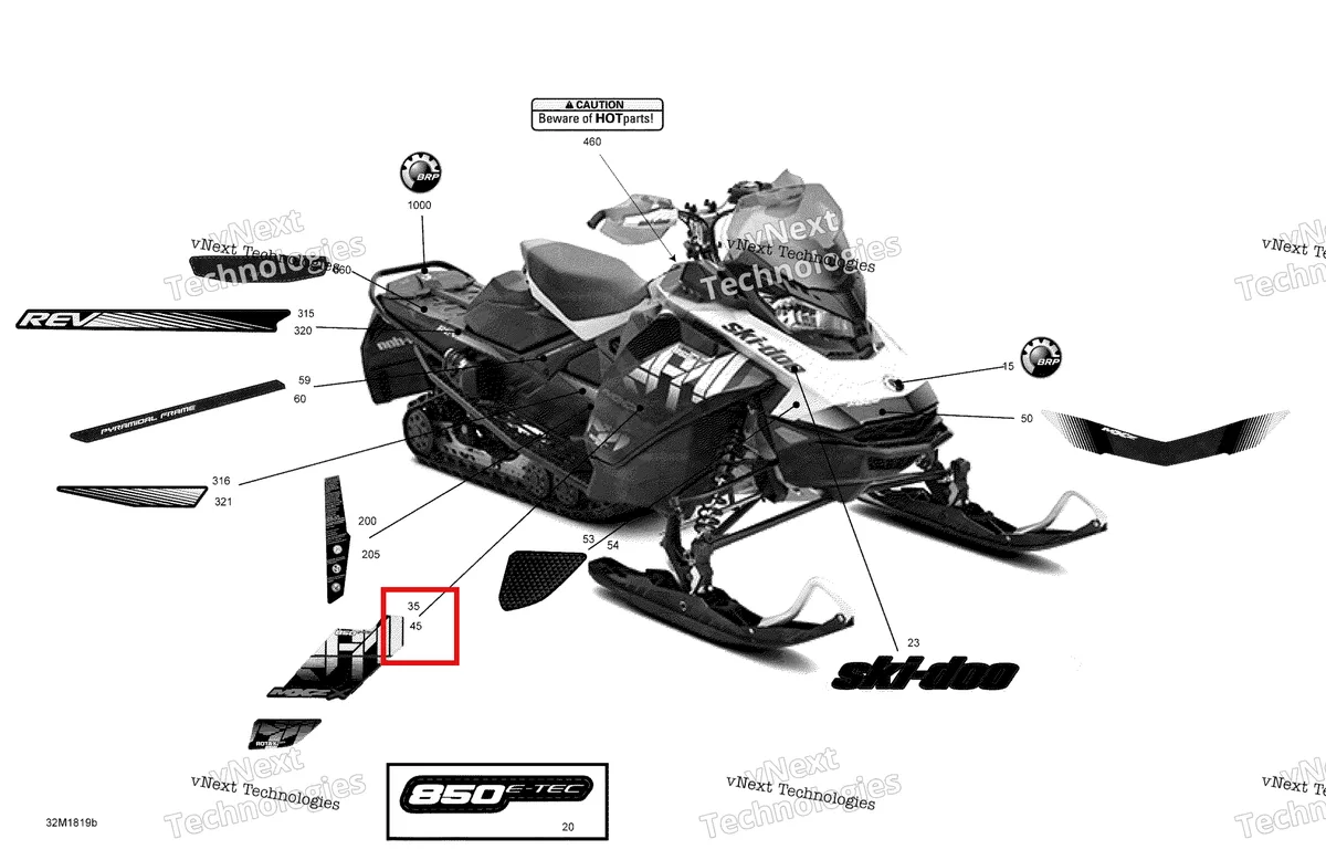 Деталь 516007600 на схеме узла 2018 Ski-Doo MXZ 850 E-TEC Decals Mxz - 850E-Tec - Package X