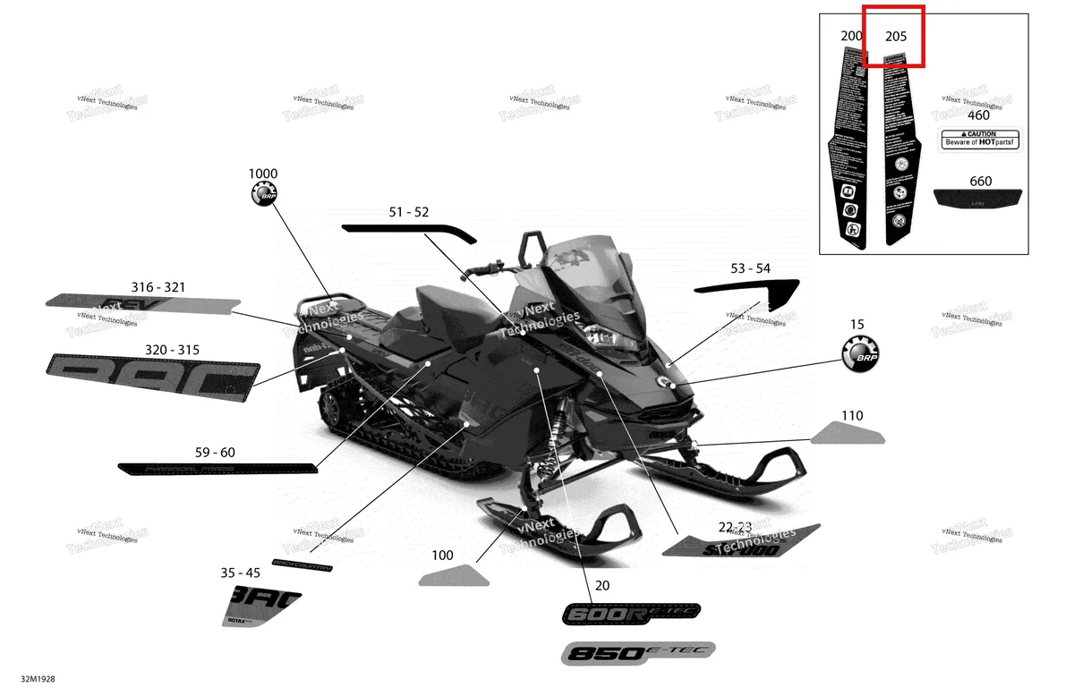 Деталь 516007604 на схеме узла 2019 Ski-Doo BACKCOUNTRY 600R E-TEC Decals - Std