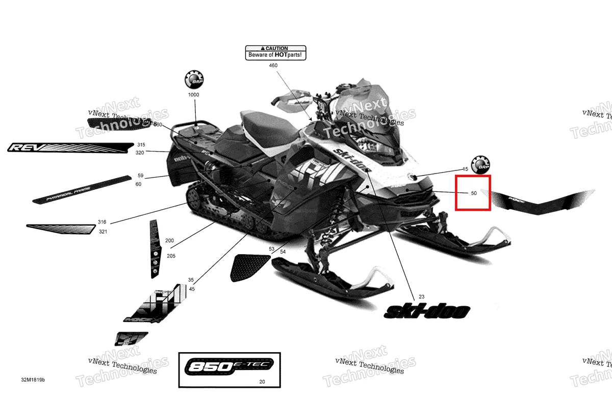Деталь 516007671 на схеме узла 2018 Ski-Doo MXZ 850 E-TEC Decals Mxz - 850E-Tec - Package X