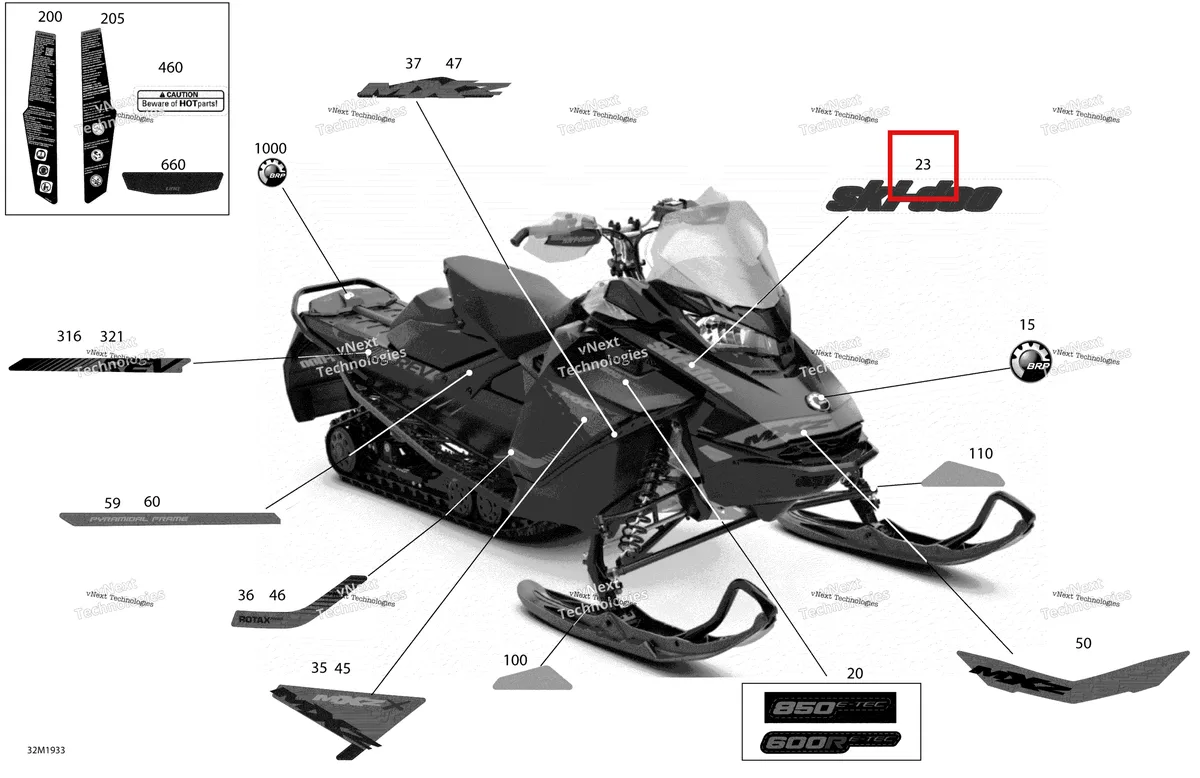 Деталь 516007714 на схеме узла 2019 Ski-Doo MXZ 850 E-TEC Decals - X