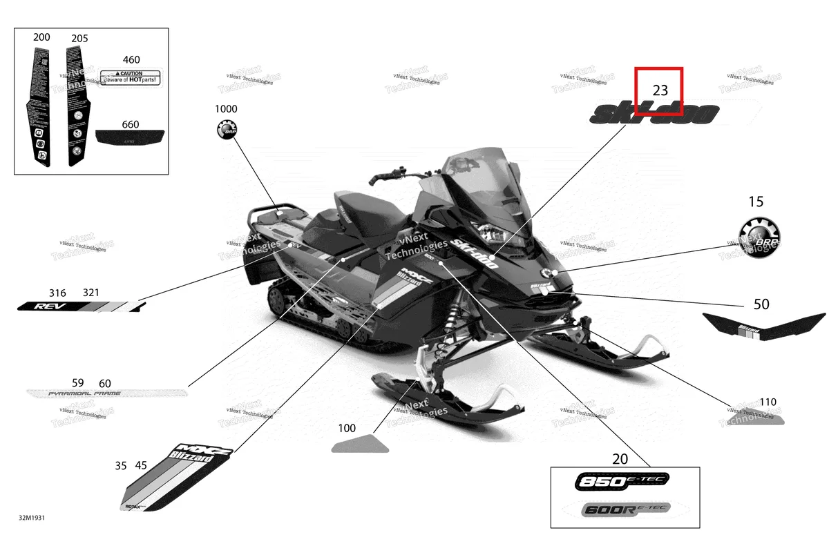 Деталь 516007716 на схеме узла 2019 Ski-Doo MXZ 850 E-TEC Decals - Blizzard