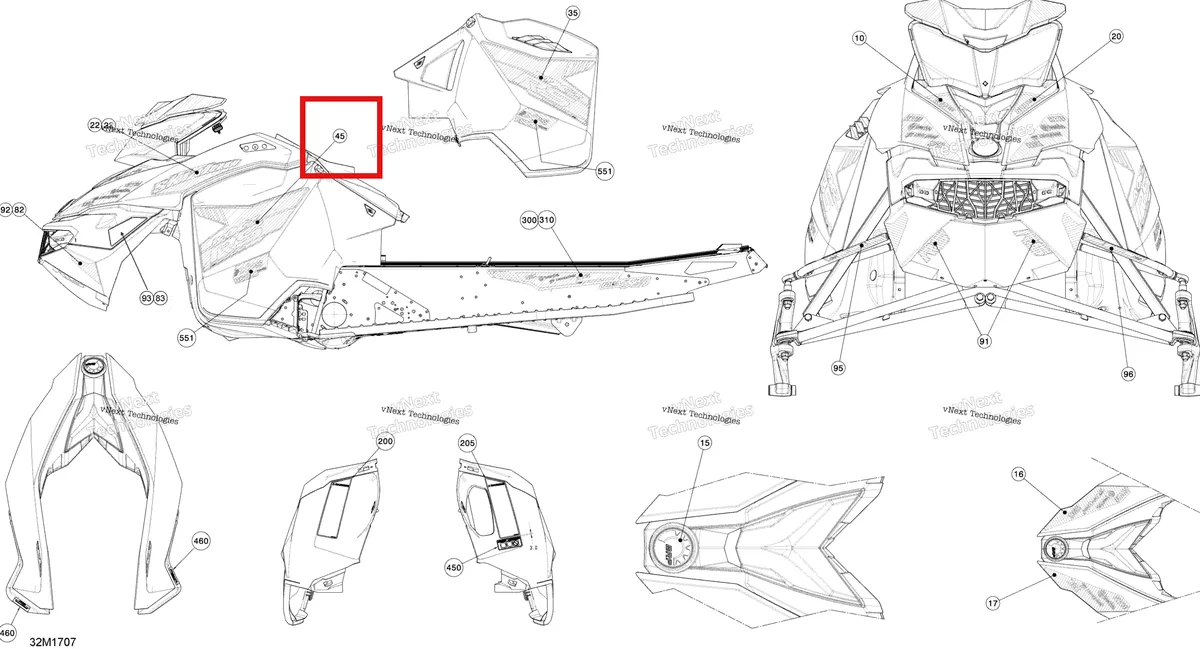 Деталь 516007734 на схеме узла 2017 Ski-Doo MXZ 600 RS Decals