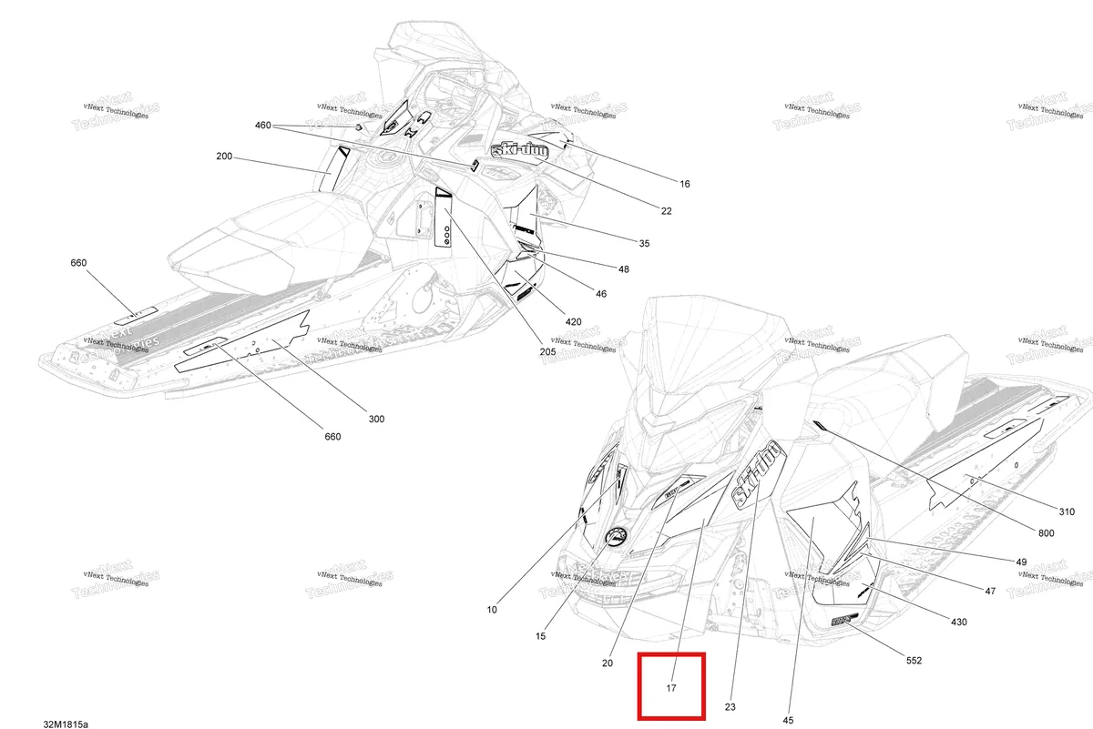 Деталь 516007817 на схеме узла 2018 Ski-Doo MXZ 600HO E-TEC Decals Mxz - 600Ho E-Tec - Package Tnt