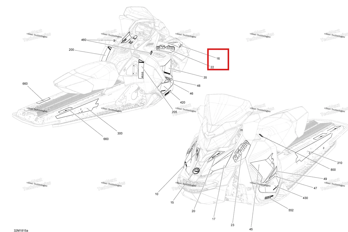 Деталь 516007818 на схеме узла 2018 Ski-Doo MXZ 600HO E-TEC Decals Mxz - 600Ho E-Tec - Package Tnt