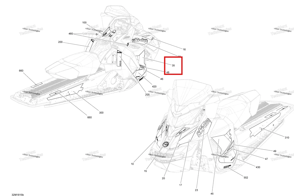 Деталь 516007824 на схеме узла 2018 Ski-Doo MXZ 900 ACE Decals Mxz - 900 Ace - Package Tnt