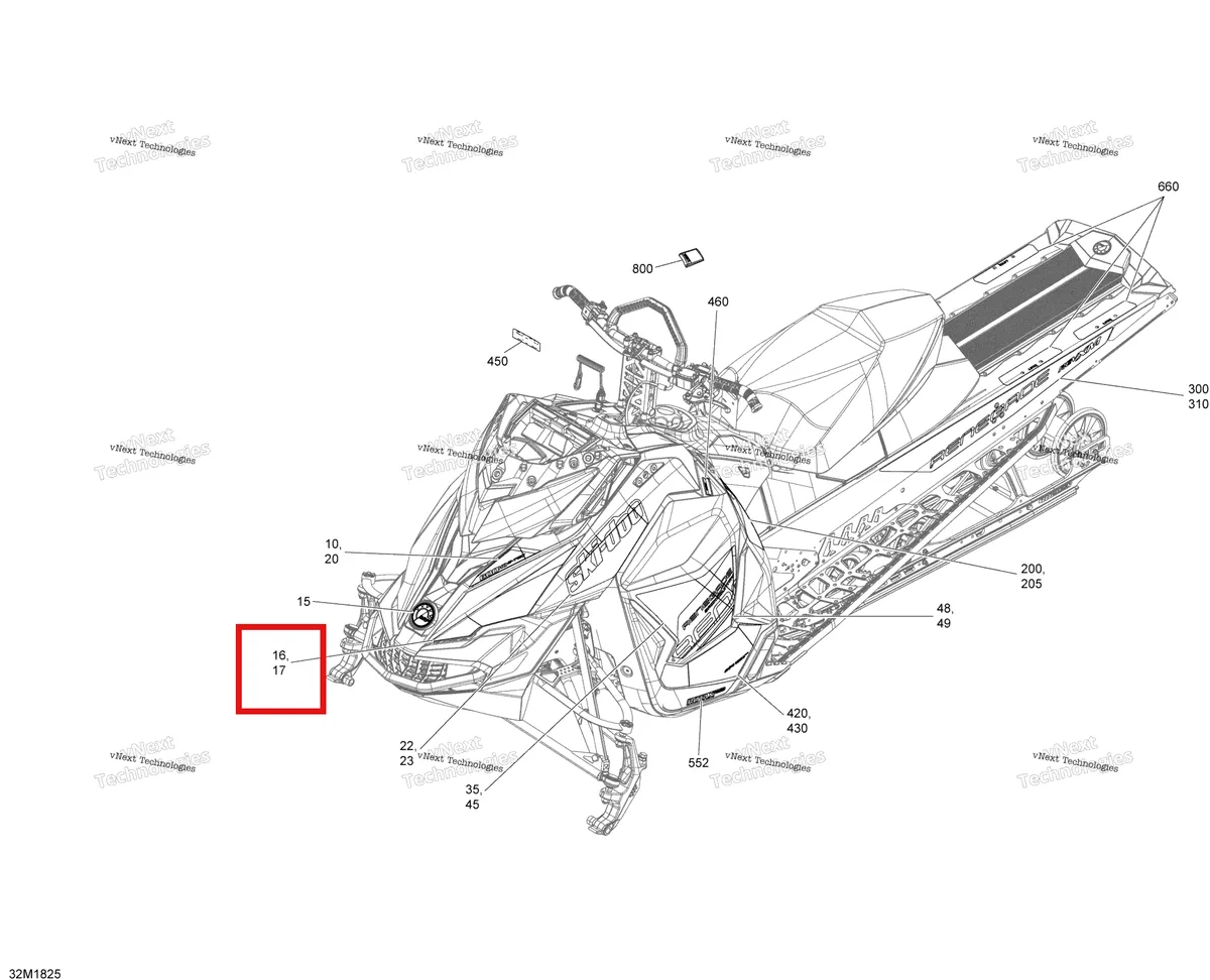 Деталь 516007830 на схеме узла 2018 Ski-Doo RENEGADE 600HO E-TEC Decals Renegade - 600Ho E-Tec - Package Bc