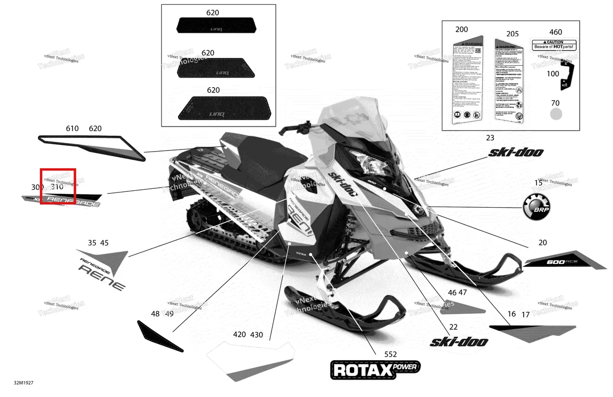 Деталь 516007835 на схеме узла 2019 Ski-Doo RENEGADE 600 ACE Decals - 600 Ace