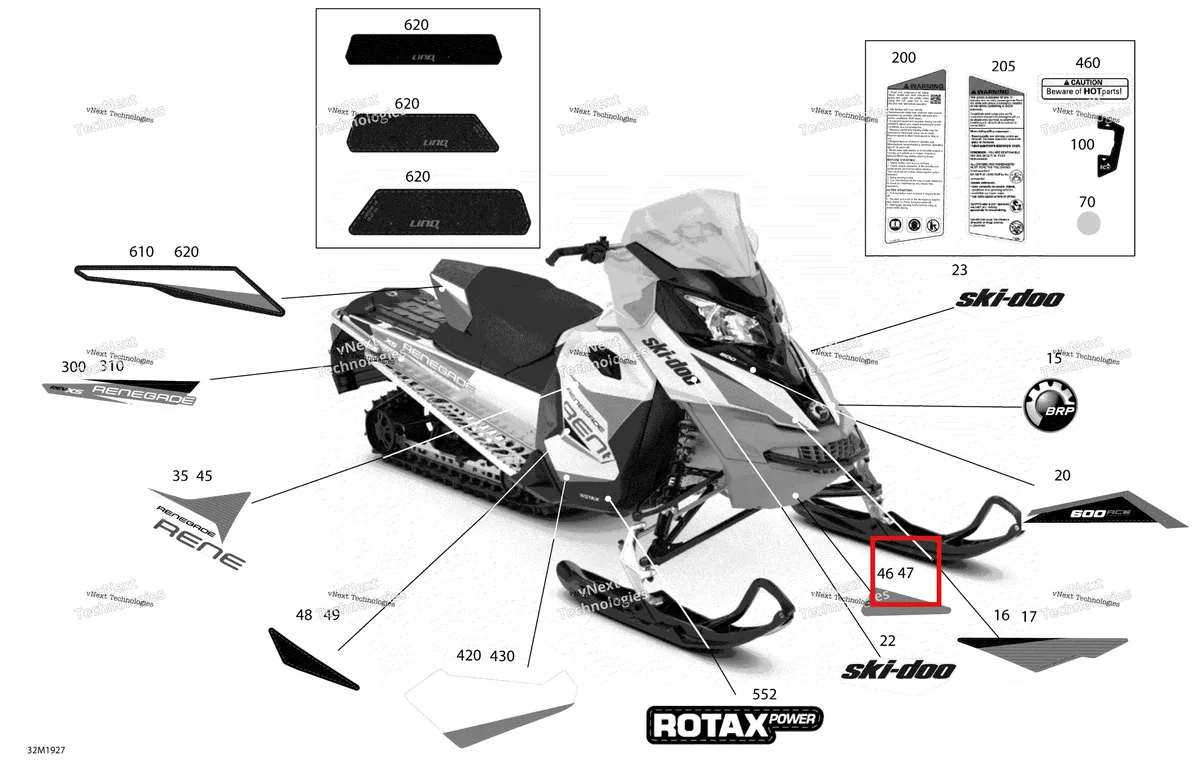 Деталь 516007837 на схеме узла 2019 Ski-Doo RENEGADE 600 ACE Decals - 600 Ace