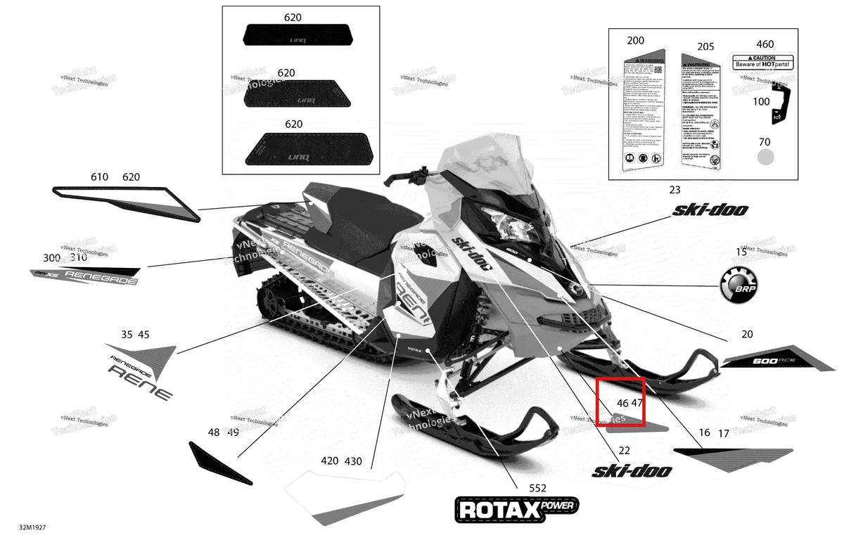 Деталь 516007838 на схеме узла 2019 Ski-Doo RENEGADE 600 ACE Decals - 600 Ace