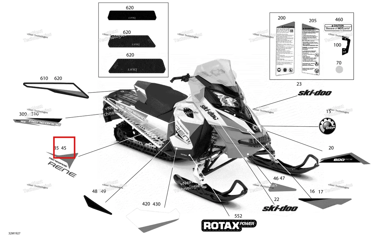 Деталь 516007839 на схеме узла 2019 Ski-Doo RENEGADE 600 ACE Decals - 600 Ace