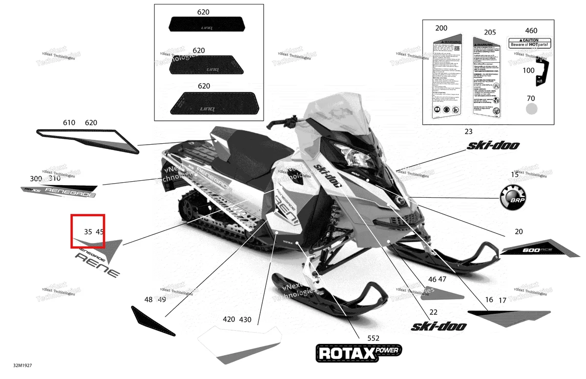 Деталь 516007840 на схеме узла 2019 Ski-Doo RENEGADE 600 ACE Decals - 600 Ace
