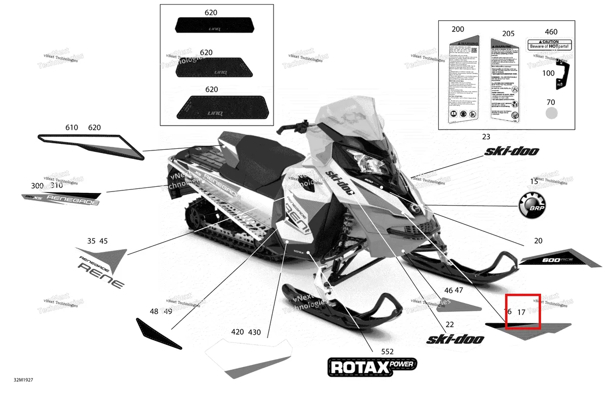 Деталь 516007841 на схеме узла 2019 Ski-Doo RENEGADE 600 ACE Decals - 600 Ace