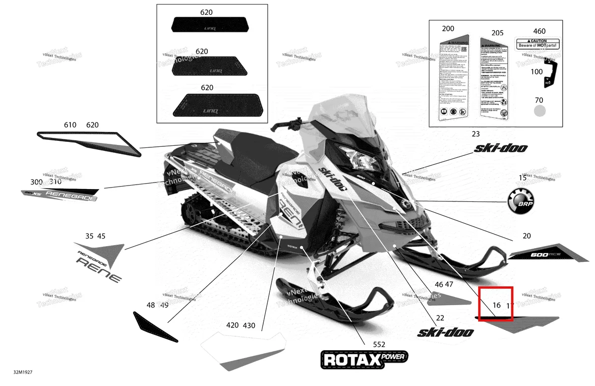 Деталь 516007842 на схеме узла 2019 Ski-Doo RENEGADE 600 ACE Decals - 600 Ace