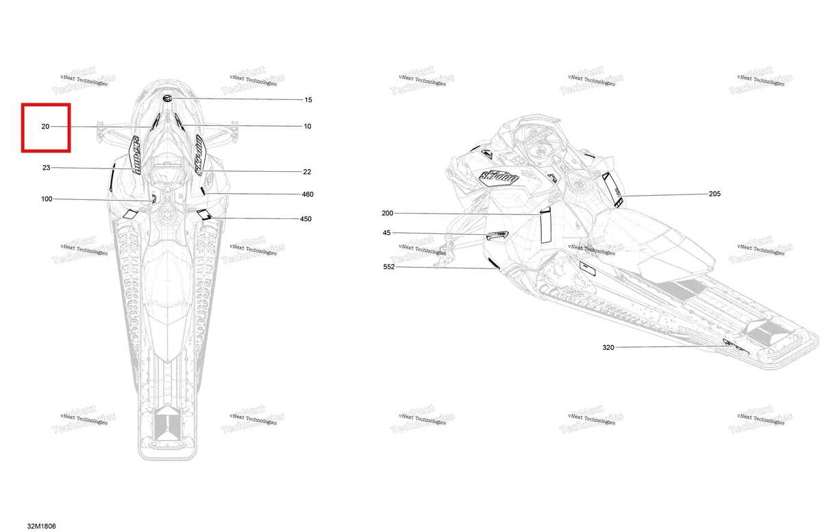 Деталь 516007855 на схеме узла 2018 Ski-Doo EXPEDITION SPORT 900 ACE Decals Expedition - 900 Ace